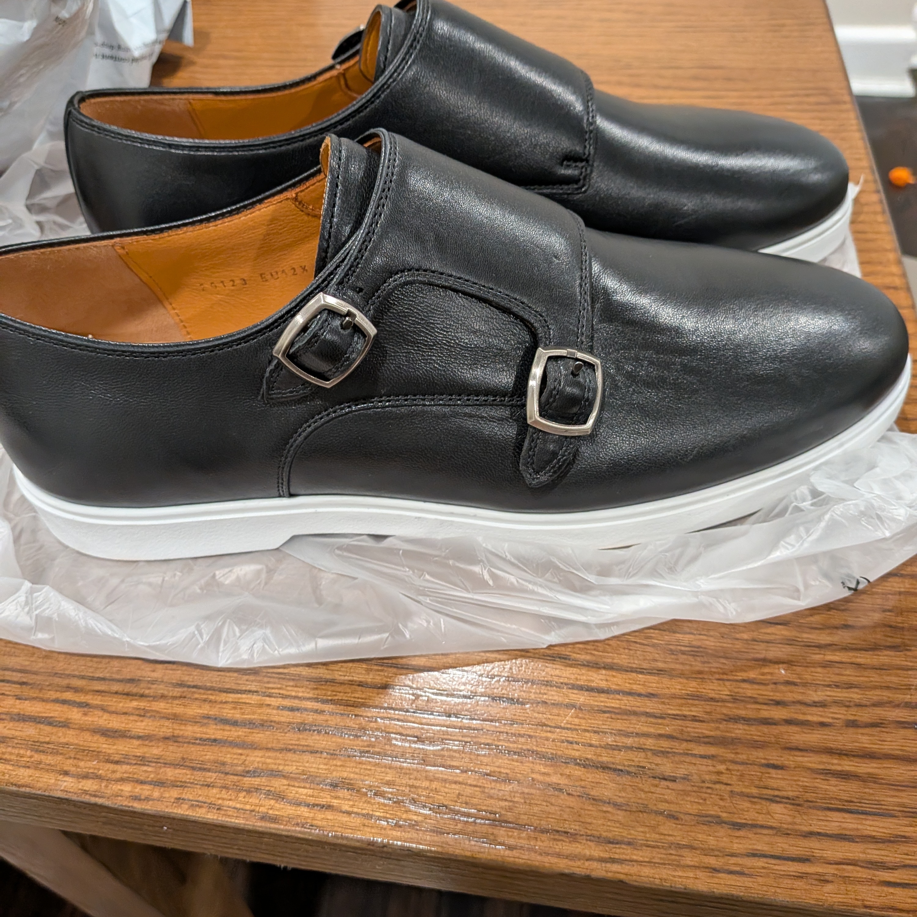 Magnanni Black Leather Double Monk Sneakers With White Sole